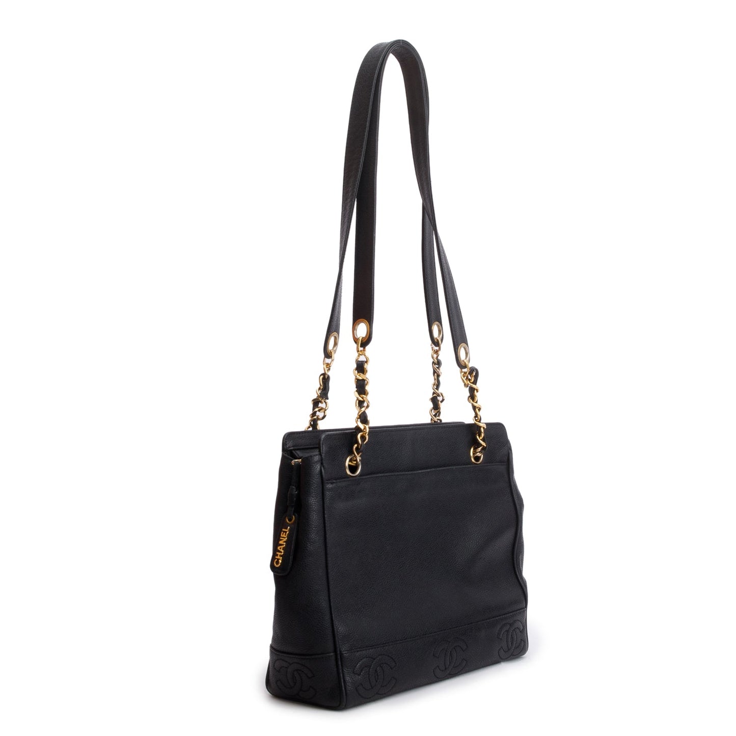 Chanel Vintage Black Caviar Leather Triple CC Tote