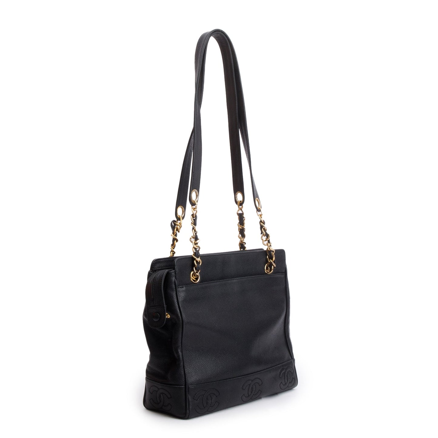 Chanel Vintage Black Caviar Leather Triple CC Tote