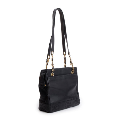 Chanel Vintage Black Caviar Leather Triple CC Tote