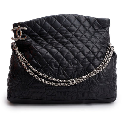 Chanel Black Lambskin Quilted Large Paris Moscou Red Square Hobo
