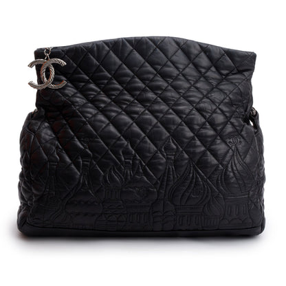 Chanel Black Lambskin Quilted Large Paris Moscou Red Square Hobo