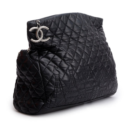 Chanel Black Lambskin Quilted Large Paris Moscou Red Square Hobo