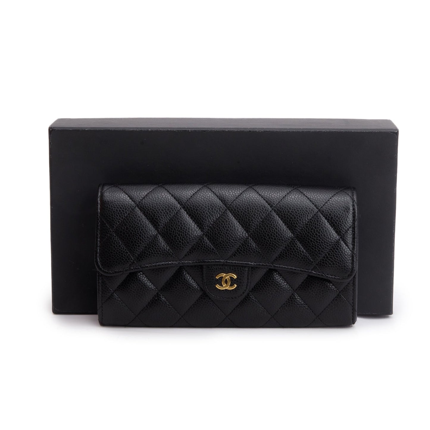 Chanel Black Caviar Leather Classic Long Flap Wallet