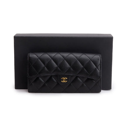 Chanel Black Caviar Leather Classic Long Flap Wallet