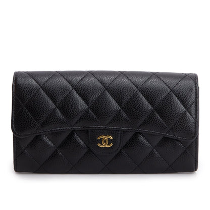 Chanel Black Caviar Leather Classic Long Flap Wallet