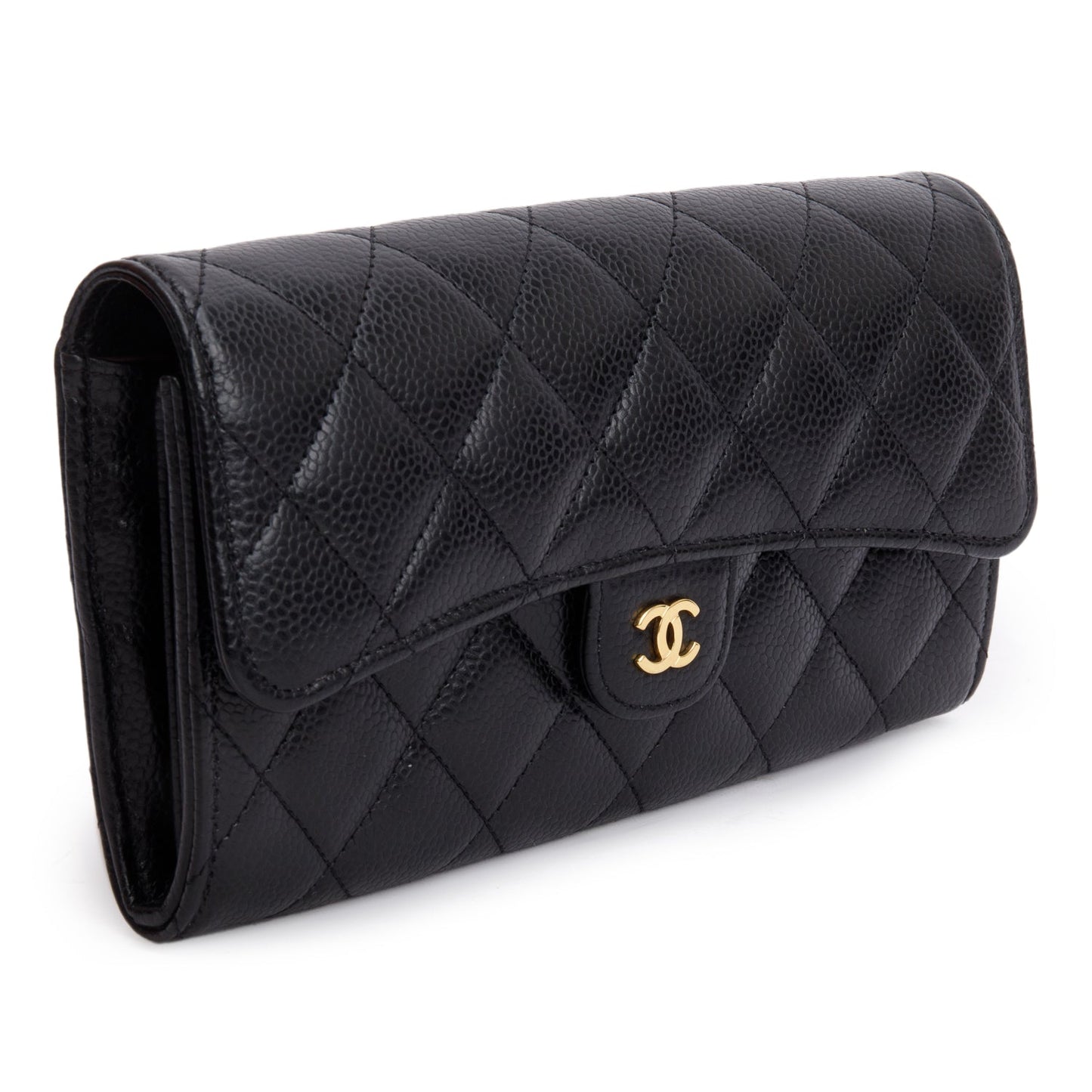 Chanel Black Caviar Leather Classic Long Flap Wallet