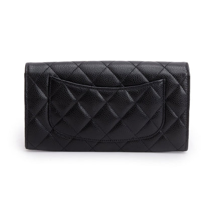 Chanel Black Caviar Leather Classic Long Flap Wallet
