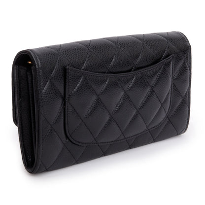 Chanel Black Caviar Leather Classic Long Flap Wallet