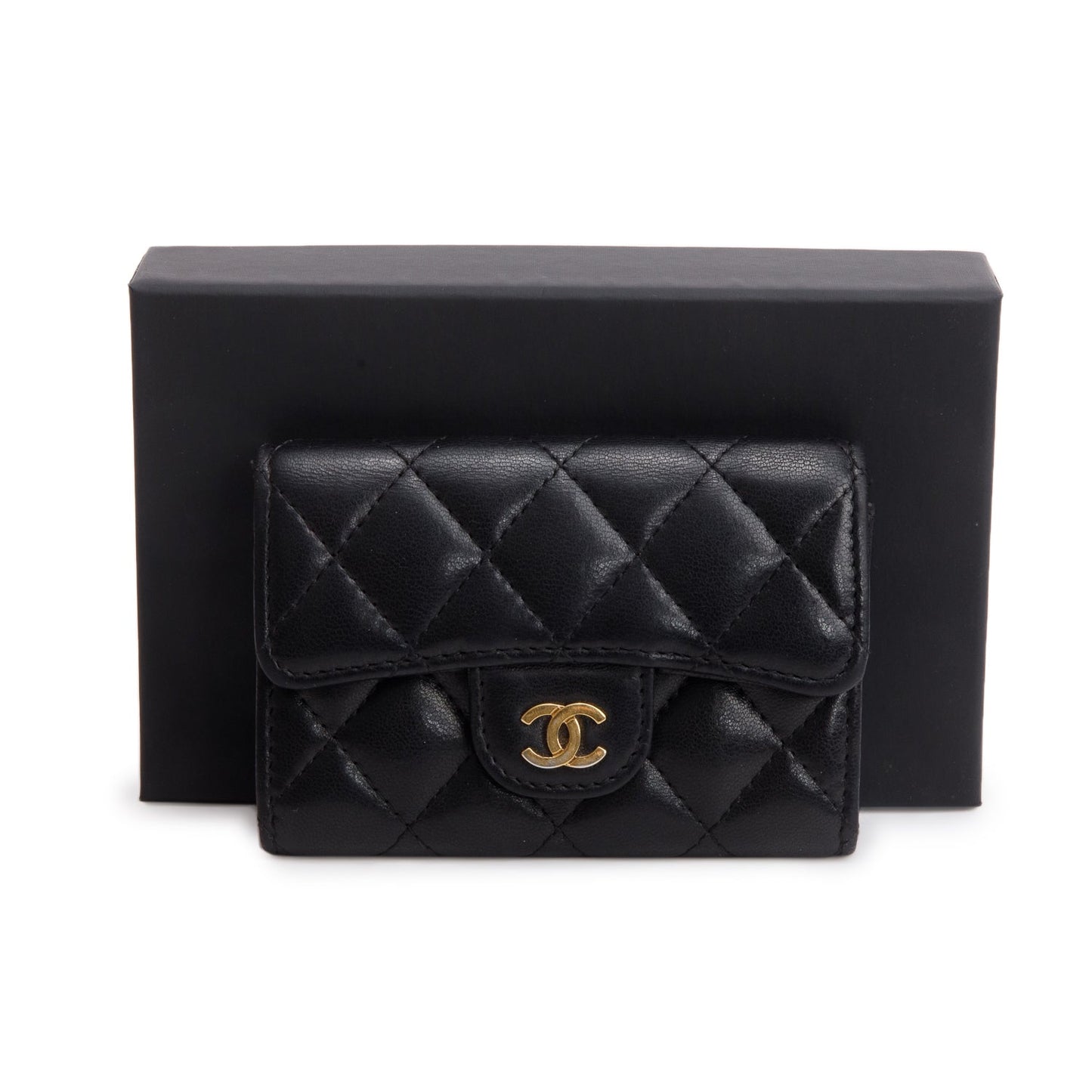 Chanel Black Lambskin Quilted Flap Card Holder