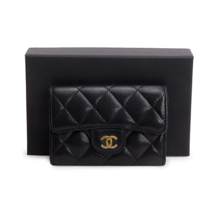 Chanel Black Lambskin Quilted Flap Card Holder