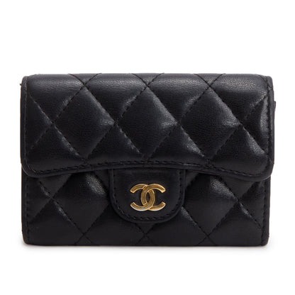 Chanel Black Lambskin Quilted Flap Card Holder