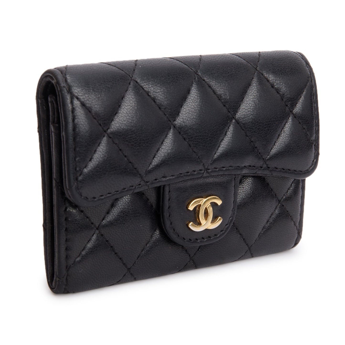 Chanel Black Lambskin Quilted Flap Card Holder