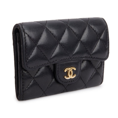 Chanel Black Lambskin Quilted Flap Card Holder