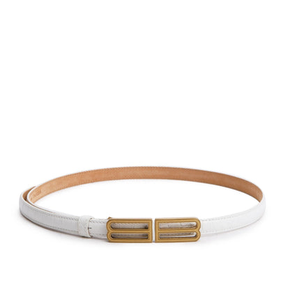 Balenciaga White Croc Embossed Leather BB Thin Belt 80