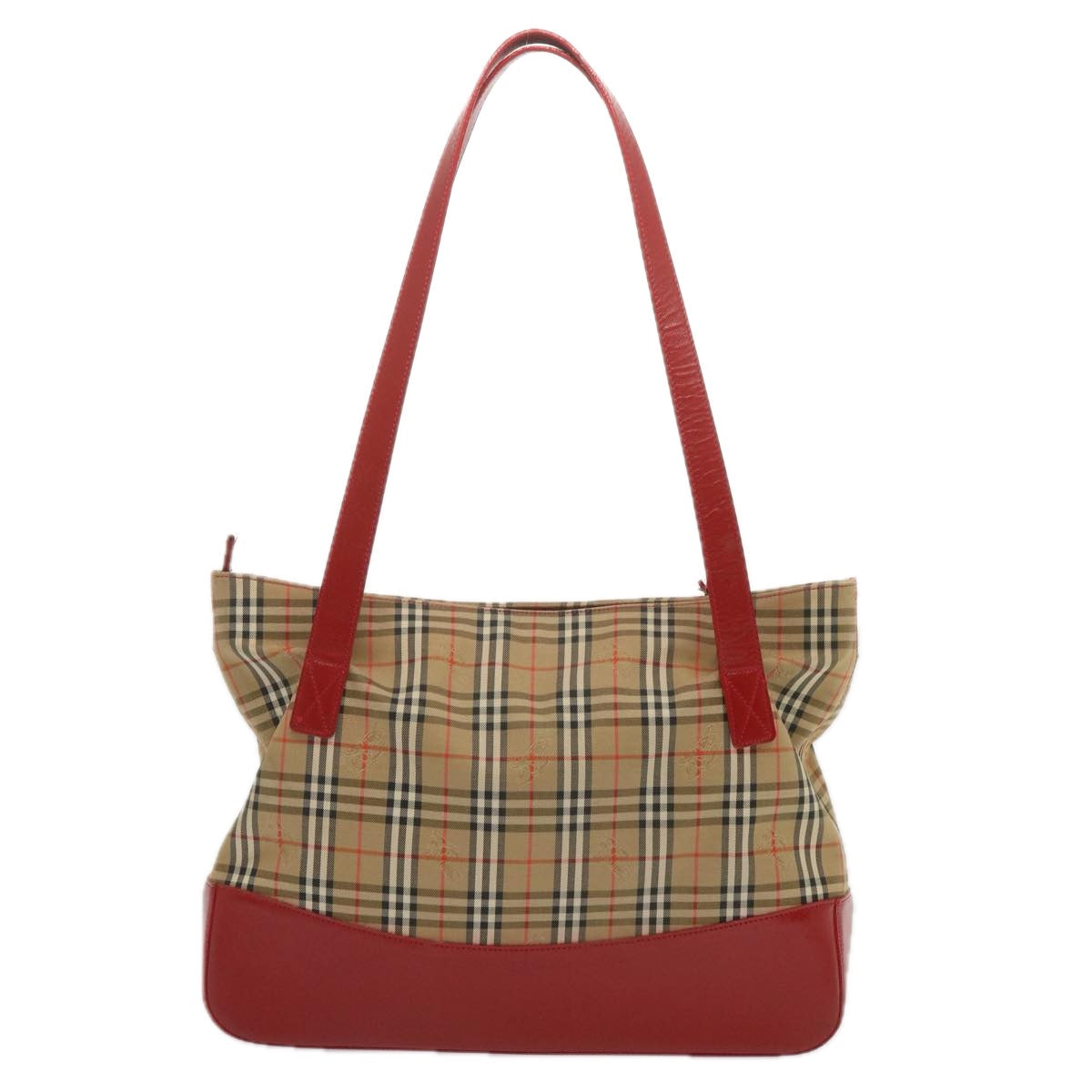 Luxury BurberrySs Nova Check Tote Bag Canvas Beige Red Auth 68740