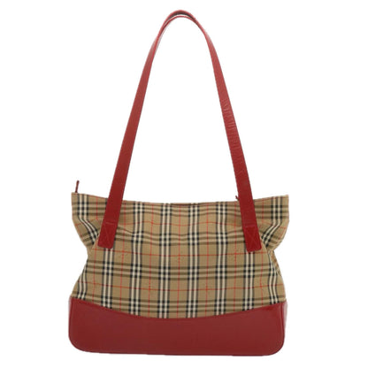 Luxury BurberrySs Nova Check Tote Bag Canvas Beige Red Auth 68740