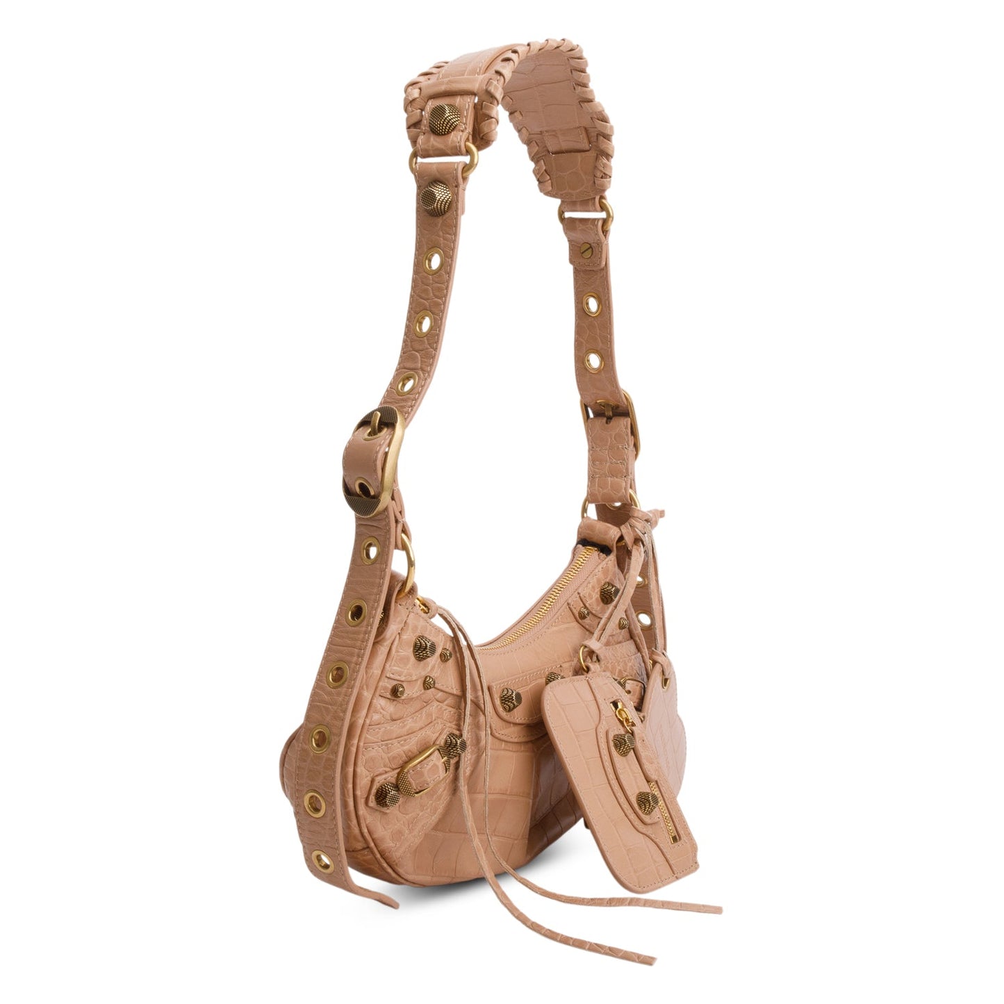 Balenciaga Beige Extra Supple Calfskin Crocodile Embossed Le Cagole XS Shoulder Bag