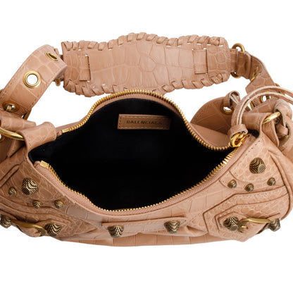 Balenciaga Beige Extra Supple Calfskin Crocodile Embossed Le Cagole XS Shoulder Bag