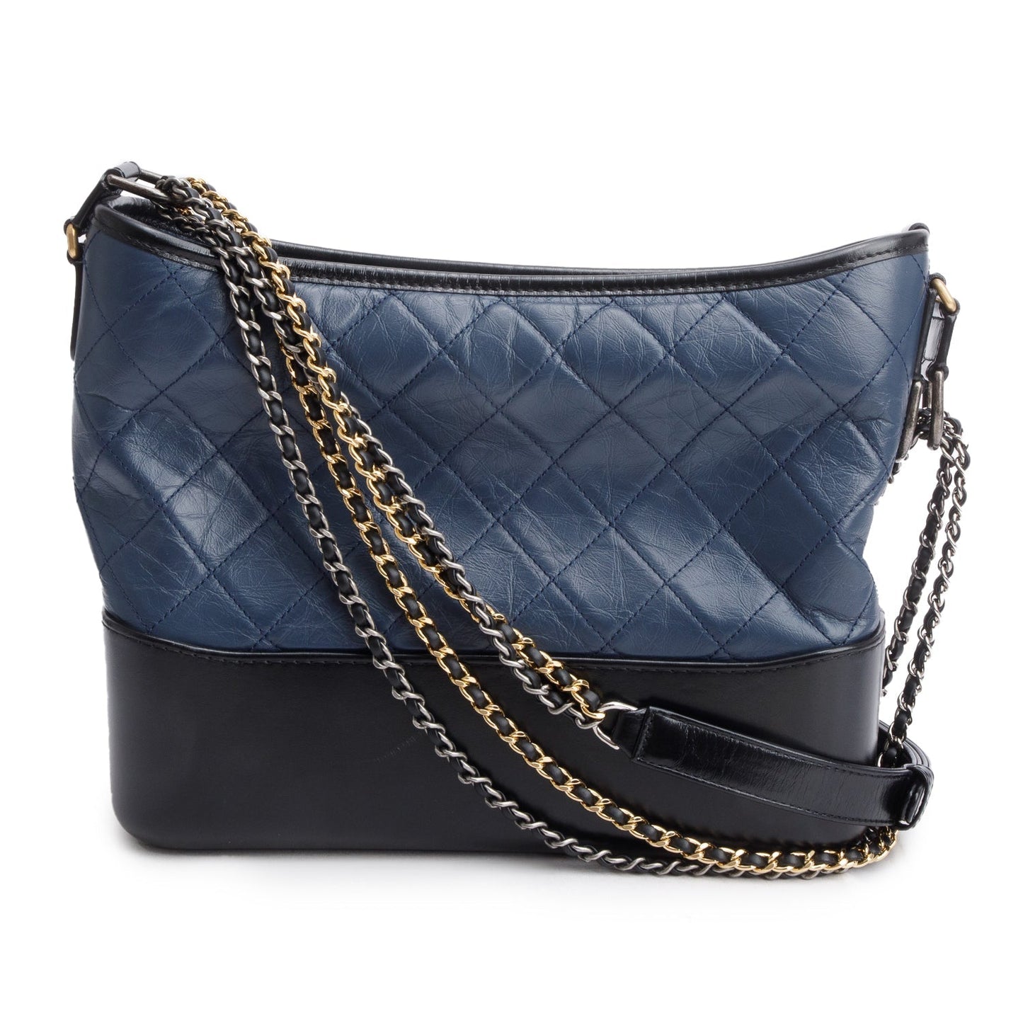 Chanel Blue & Black Aged Calfskin Leather Medium Gabrielle Hobo
