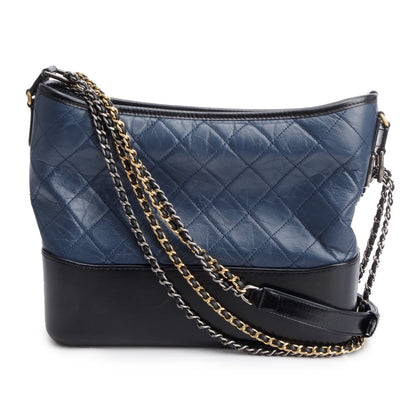 Chanel Blue & Black Aged Calfskin Leather Medium Gabrielle Hobo