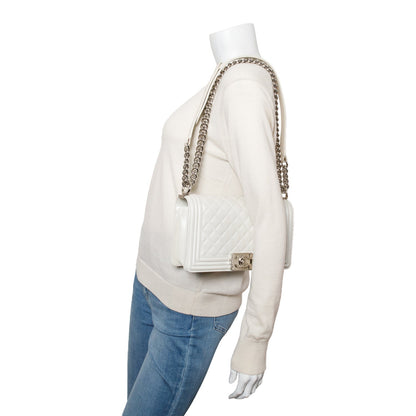 Chanel Pearly White Quilted Lambskin Leather Medium Boy Bag