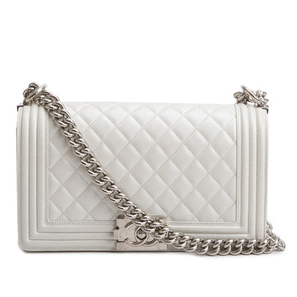 Chanel Pearly White Quilted Lambskin Leather Medium Boy Bag
