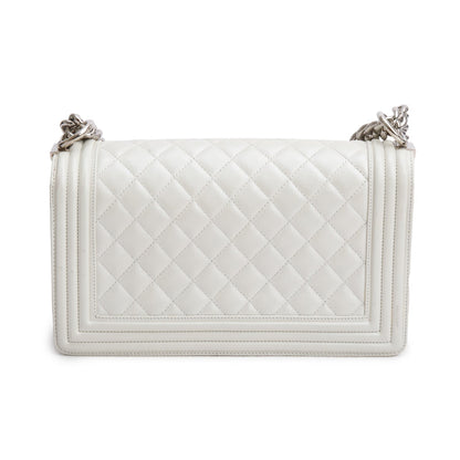 Chanel Pearly White Quilted Lambskin Leather Medium Boy Bag