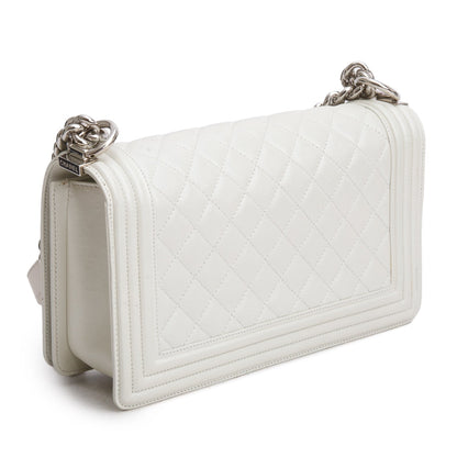 Chanel Pearly White Quilted Lambskin Leather Medium Boy Bag