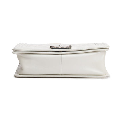 Chanel Pearly White Quilted Lambskin Leather Medium Boy Bag