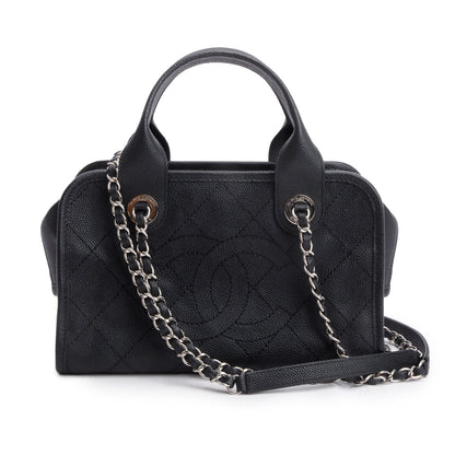 Chanel Black Caviar Quilted Deauville Bowling Bag