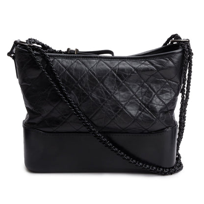Chanel Black Aged Calfskin Leather Medium Gabrielle Hobo