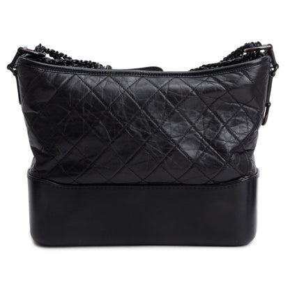 Chanel Black Aged Calfskin Leather Medium Gabrielle Hobo