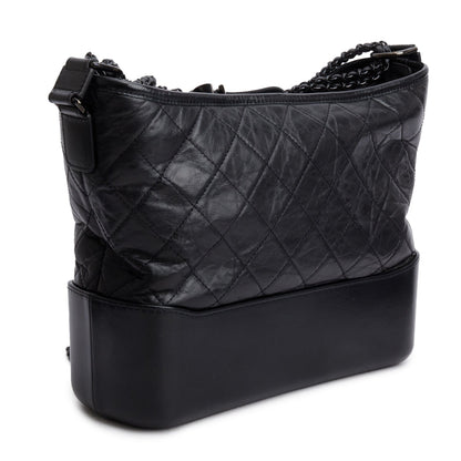 Chanel Black Aged Calfskin Leather Medium Gabrielle Hobo