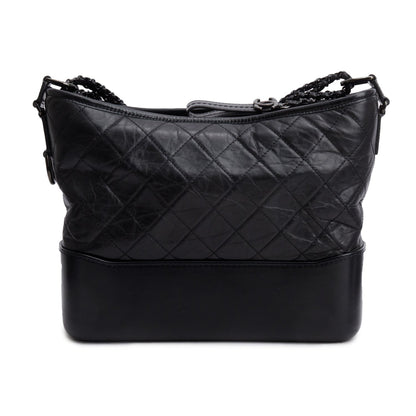Chanel Black Aged Calfskin Leather Medium Gabrielle Hobo