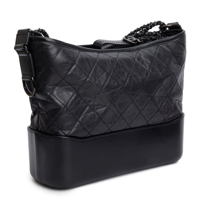 Chanel Black Aged Calfskin Leather Medium Gabrielle Hobo