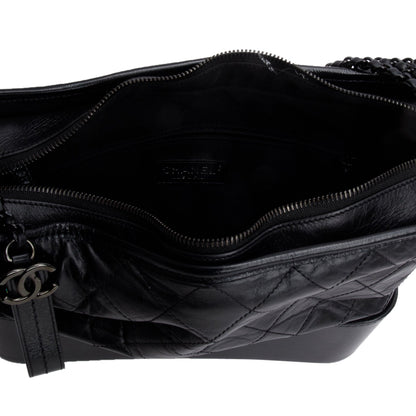 Chanel Black Aged Calfskin Leather Medium Gabrielle Hobo