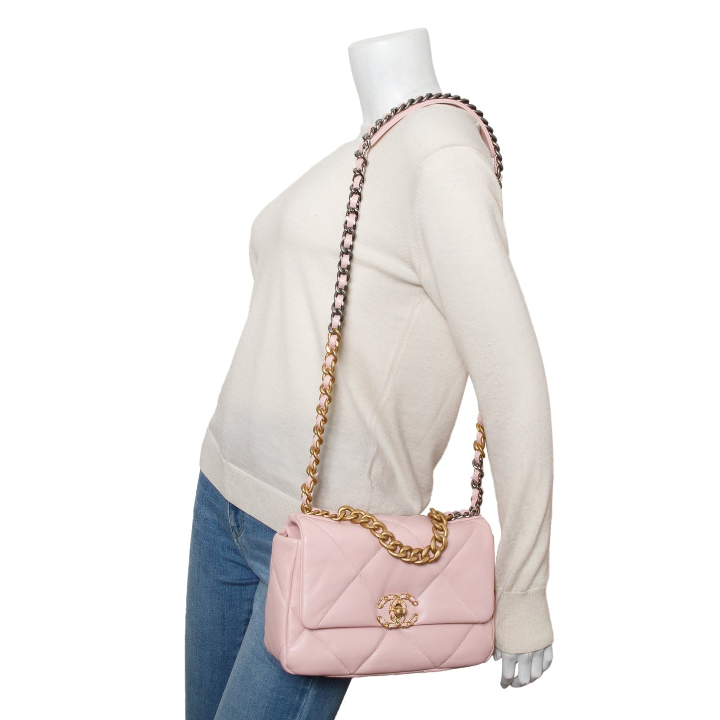 Chanel Pink Quilted Lambskin Leather Medium 19 Flap Bag
