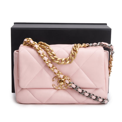 Chanel Pink Quilted Lambskin Leather Medium 19 Flap Bag