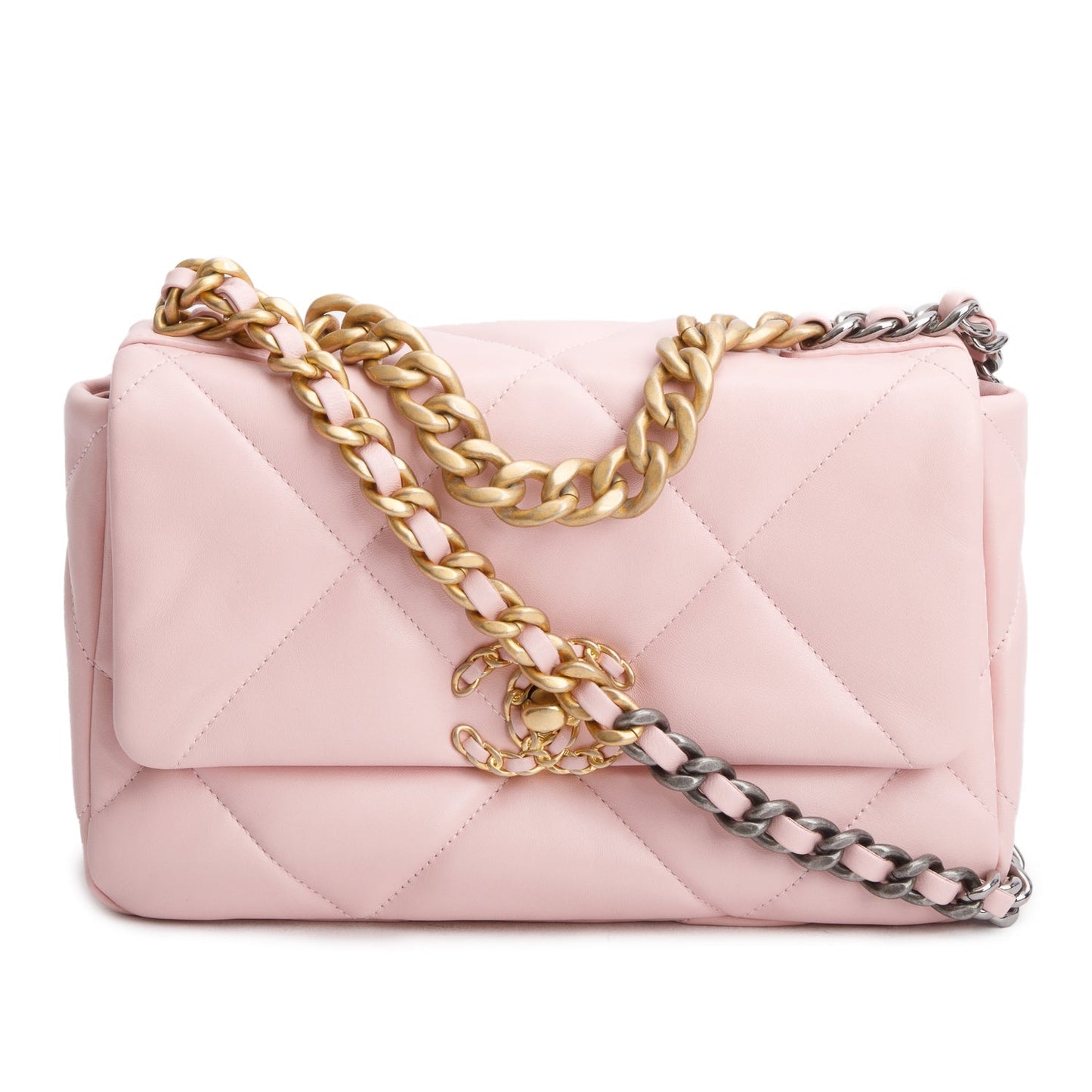 Chanel Pink Quilted Lambskin Leather Medium 19 Flap Bag