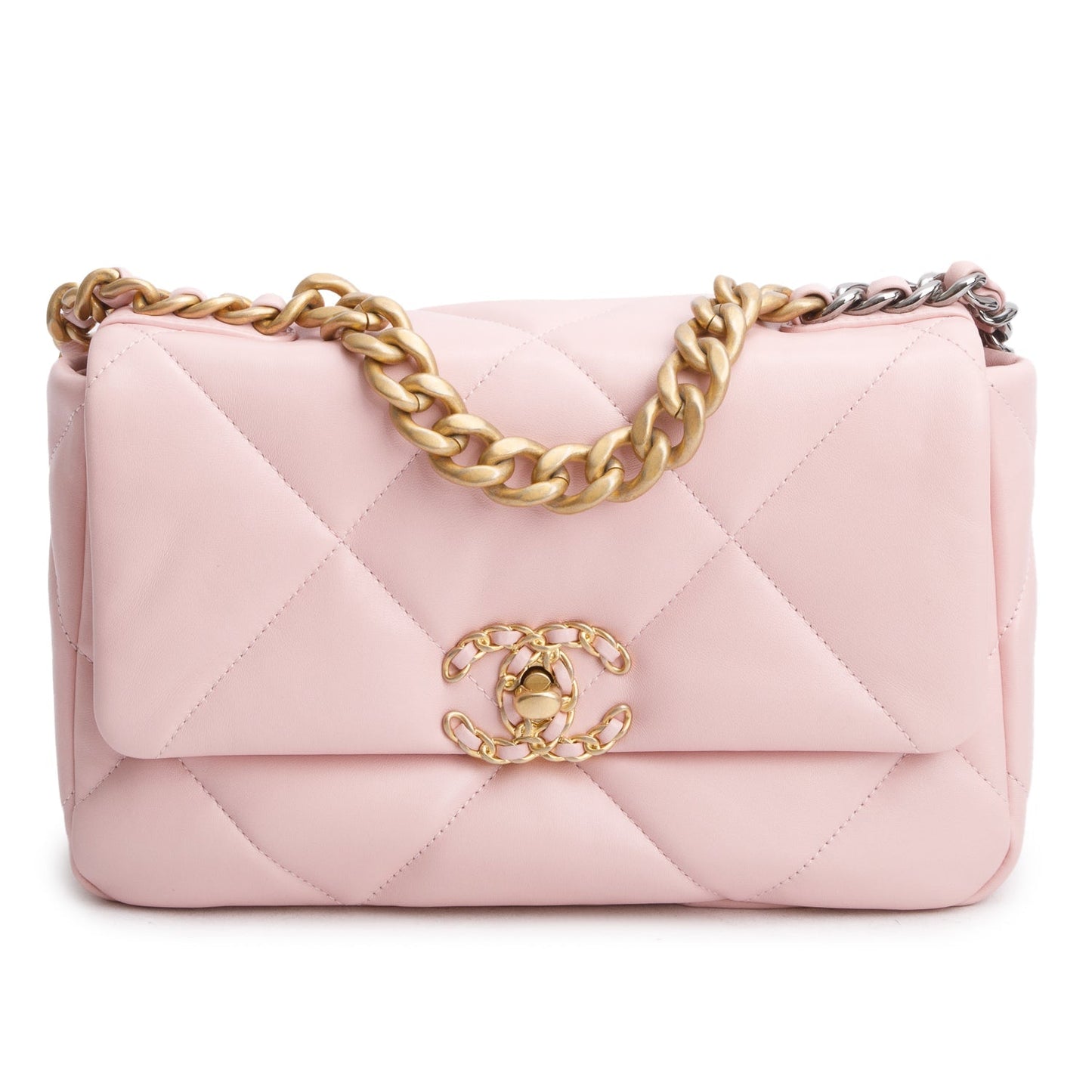 Chanel Pink Quilted Lambskin Leather Medium 19 Flap Bag