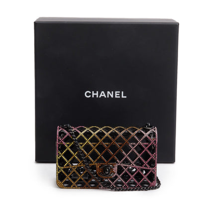 Chanel Limited Edition Black Metal Multicolor Strass Cage Mini Flap Bag
