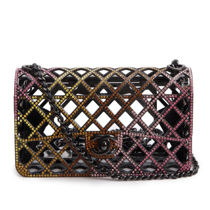 Chanel Limited Edition Black Metal Multicolor Strass Cage Mini Flap Bag