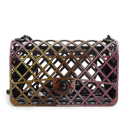 Chanel Limited Edition Black Metal Multicolor Strass Cage Mini Flap Bag