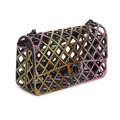 Chanel Limited Edition Black Metal Multicolor Strass Cage Mini Flap Bag