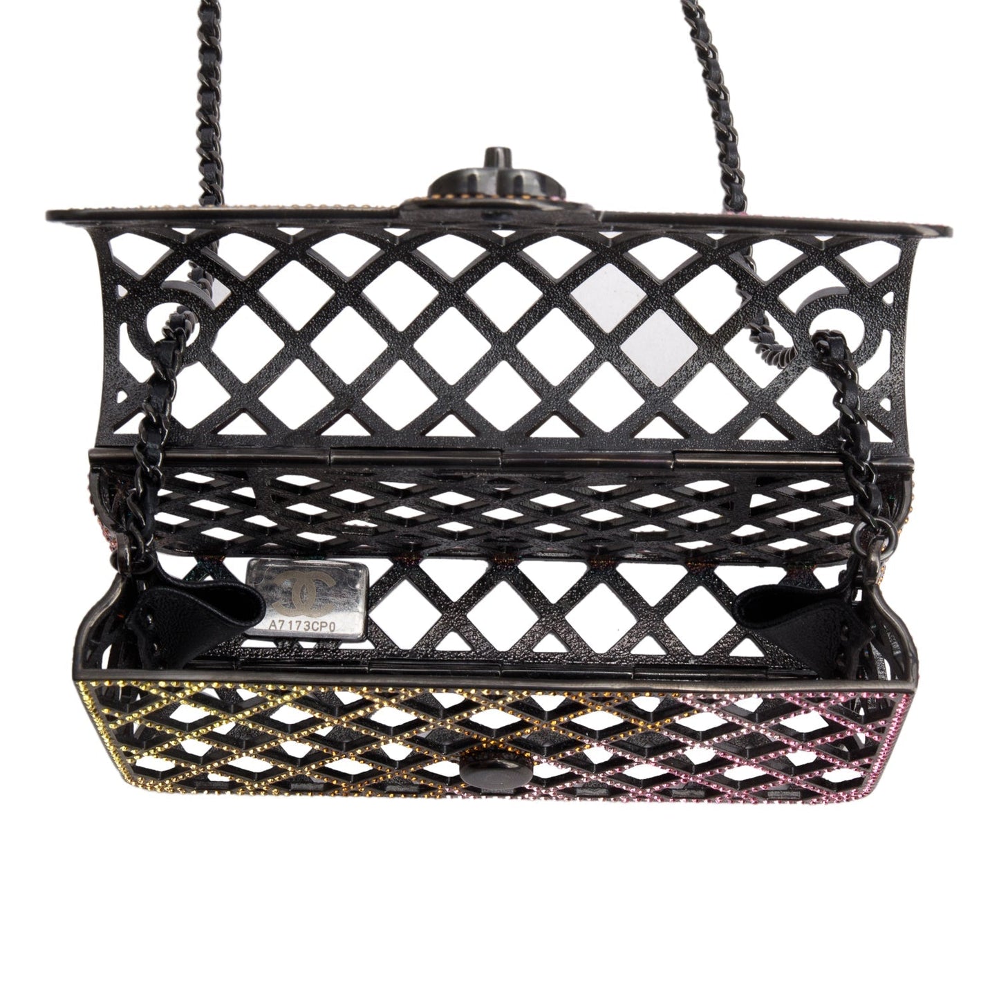 Chanel Limited Edition Black Metal Multicolor Strass Cage Mini Flap Bag