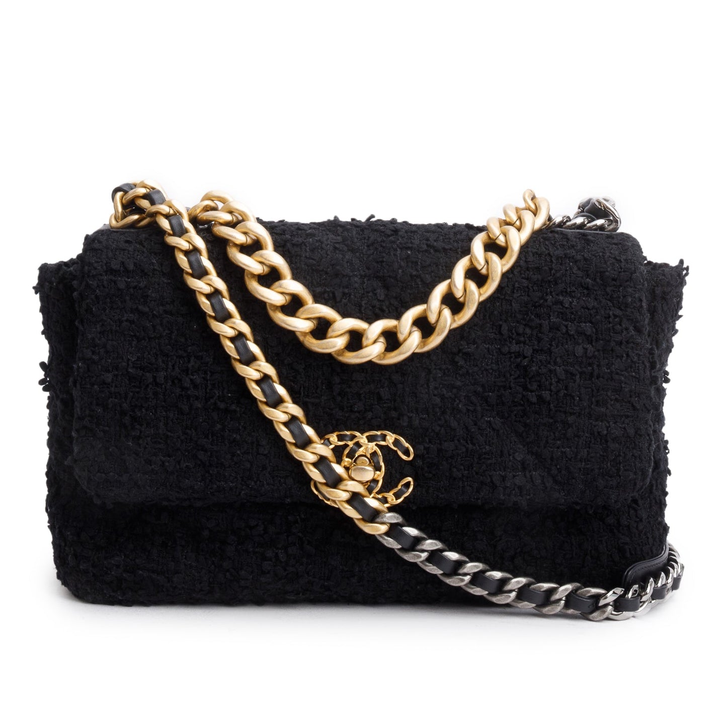 Chanel 2020 Black Tweed Quilted Medium Chanel 19 Flap