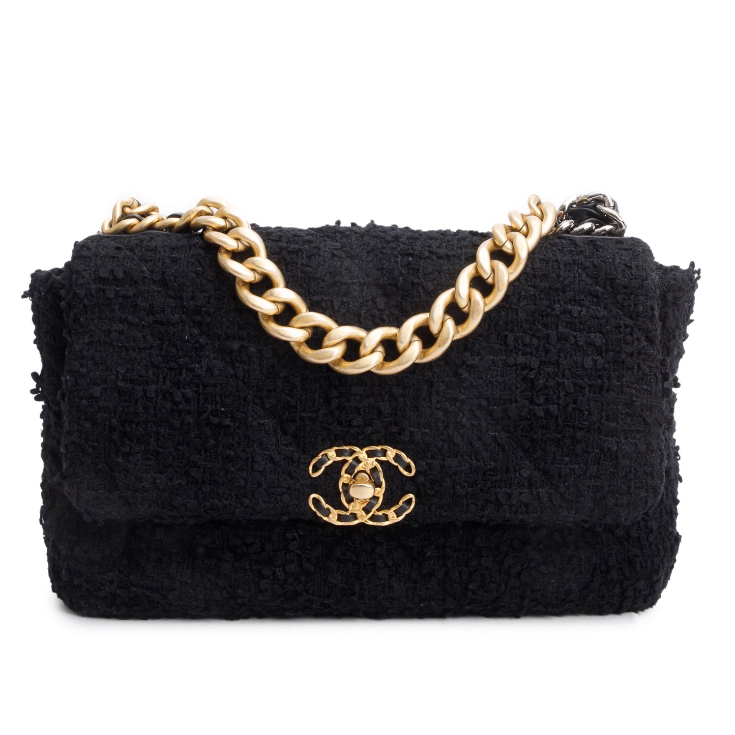 Chanel 2020 Black Tweed Quilted Medium Chanel 19 Flap