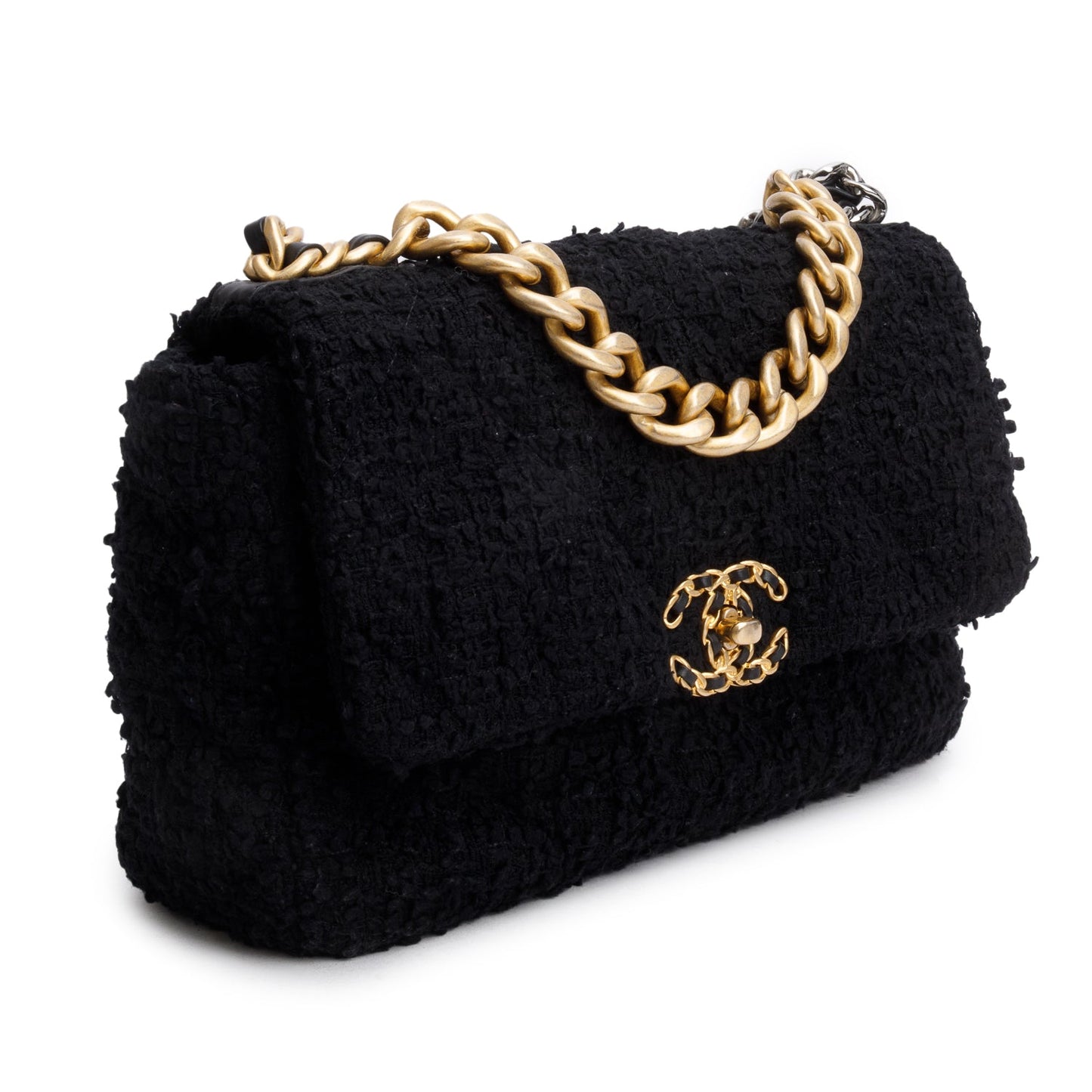 Chanel 2020 Black Tweed Quilted Medium Chanel 19 Flap