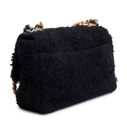 Chanel 2020 Black Tweed Quilted Medium Chanel 19 Flap