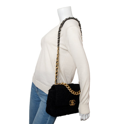 Chanel 2020 Black Tweed Quilted Medium Chanel 19 Flap